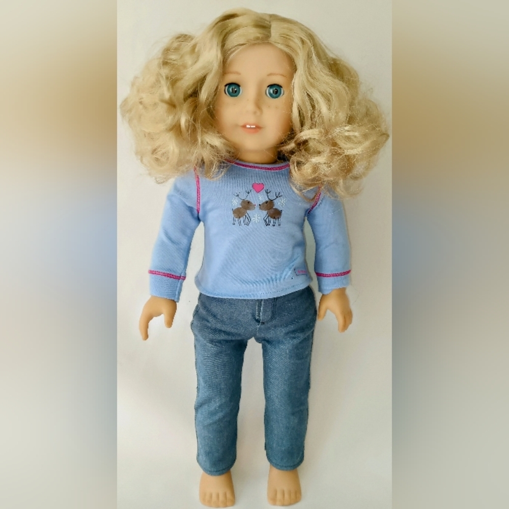 American Girl Doll with Blue Outfit and Blonde Hair